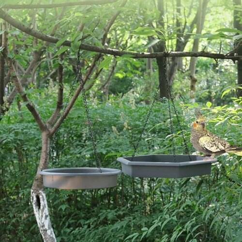 2-piece Gray plastic(PP) Bird Feeder Feeding And Watering Garden Bird Feeder With Hook Hanging Feeding Tool