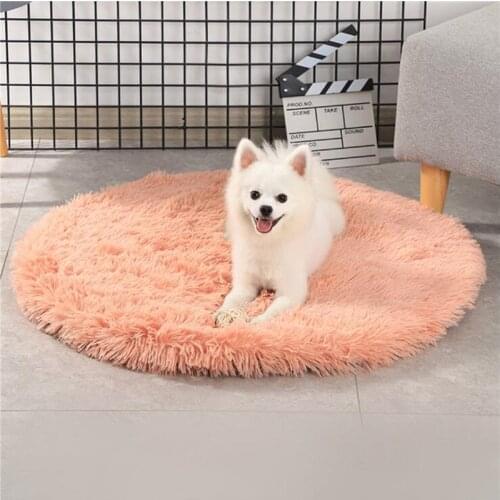 Round Dog Bed Mat Long Plush Cat Blanket Bed Comforter Fluffy Dog Cushion Warm Cat House Pad For Small Medium Large Dogs Cats