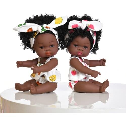 35CM American Reborn Black Baby Doll Bath Play Full Silicone Summer Dress Dolls with Suspender skirt Baby Doll Toy Girl Gift