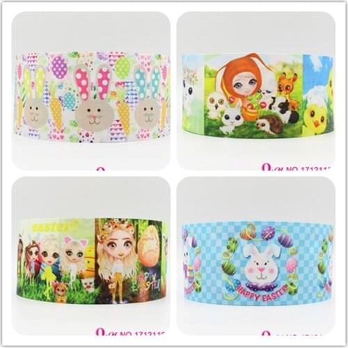 Q&N ribbon 16mm 22mm 25mm 38mm 50mm 75mm happy easter printed grosgrain ribbon webbing 50yards/roll for hair tie free shipping