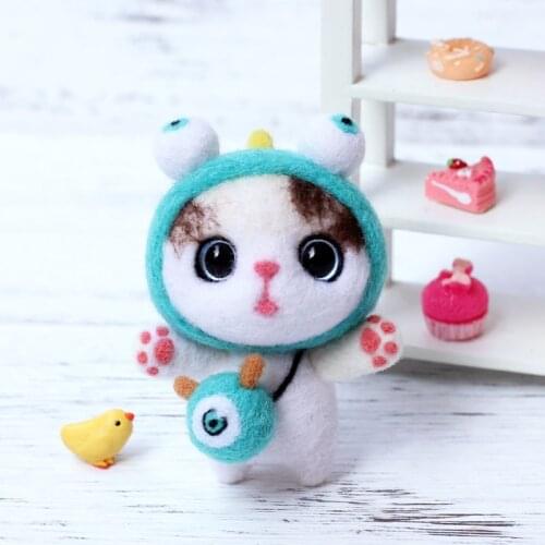 Cute Cat Wool Felt Craft DIY Unfinished Poked Set Handcraft Kit for Needle Material Bag Pack Handmade E56C