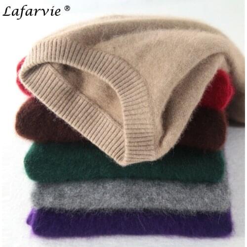 Lafarvie Fashion Mink Cashmere Blended Men Knitted Sweater Autumn Winter Off Sale Standard Solid Pullover Full Sleeve O-Neck