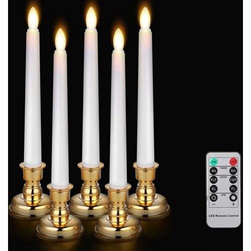 Pack Of 3 LED Candles Remote Control Light Flickering Remote LED Candles Remote Taper Candles With Gold Holders For Dinner