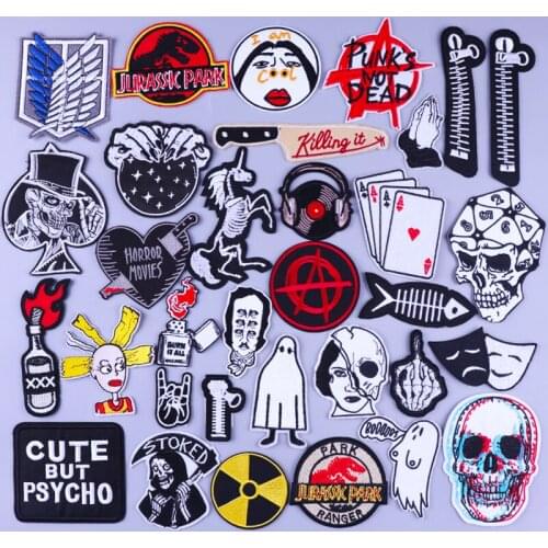 Punk Rock Stripes Embroideried Patches For Clothing Stickers DIY Iron On Patches On Clothes Skull Badges Attack On Titan Patch