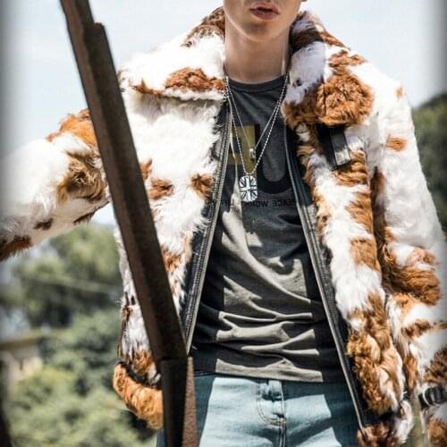 Luxury Mens Runway Natural Sheep Shearling Real Fur Coat Gothic Printed Hip Hop Hairy Wool Aviator Jacket High Street Overcoat