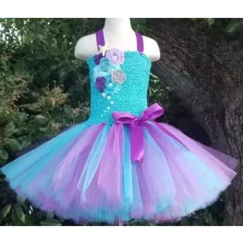 Girls Princess Tutu Dress Kids Crochet Flower Dress with Straps and Ribbon Bow Kids Cosplay Party Cartoon Costume Dress