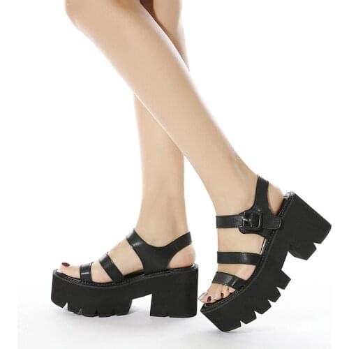 Black Platform Women Sandals Summer 2021 Female Shoes Woman Block Heel Fashion Buckle Causal Sandals Cheap High Quality