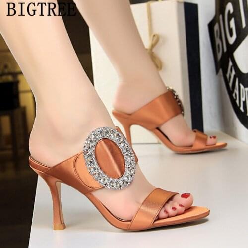 Bigtree Shoes Rhinestone Sandals Women Slides 2020 Shoes Dress Shoes Women High Heels Sandals Women Tacones Altos Mujer Sexy
