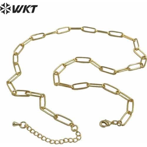 WT-N1224 WKT Wholesale Simple Style Brass Chunky Link Chain High Quality Gold Electroplated Women Necklace Findings