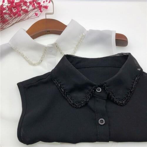 Fake Collars Women Chiffon Handmade Beaded Removable Blouse Kraagie Nep Vestido Faux Cols Female Sweater False Collar Decor