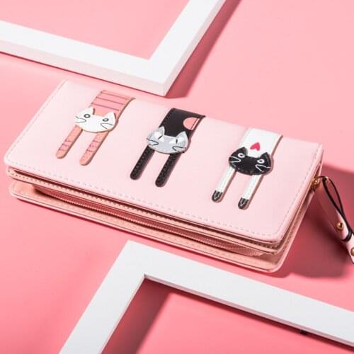 Women Wallet Cat Cartoon Wallet Long Creative Female Card Holder PU Wallet Coin Purses Girls Leather Wallet New Fashion Envelope