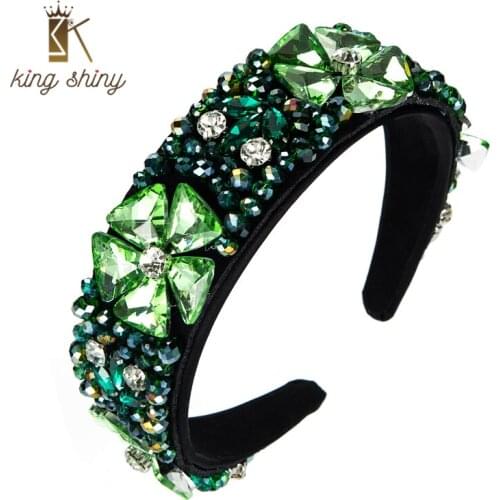 King Shiny Luxury Baroque Color Crystal Flower Headband Elegant Hand Made Gem Diamond Hairhand Female Party Hair Jewelry Bezel