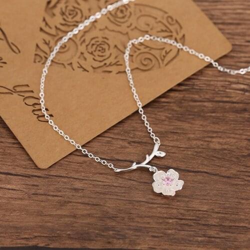 Fashion Charm Women Cheery Flower Necklaces Jewelry Silver Color Choker Necklaces Pendants For Women Girls Gifts Colar