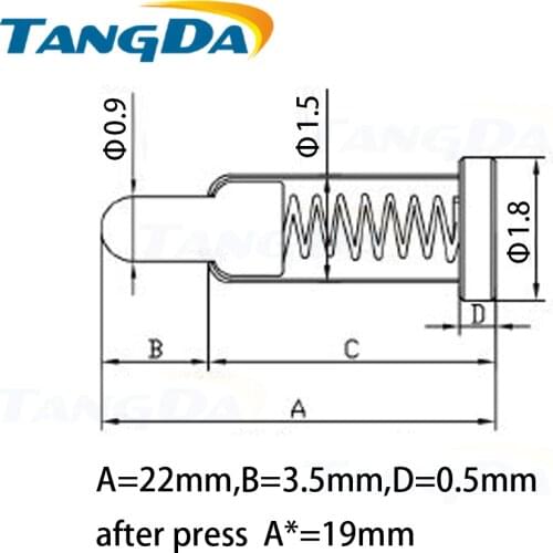 1.8*22mm TANGDA pogo pin connector 1.8 22 mm current pin test thimble probe gold plated 1U 1.2A pogopin extended version 22mm