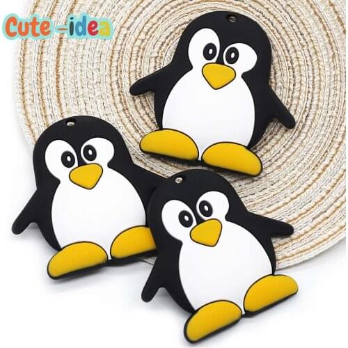 Cute-idea Food Grade 1pc Cartoon Silicone Penguin Teether Baby Teething Pacifier Chain Toys Accessories infant Nursing Goods