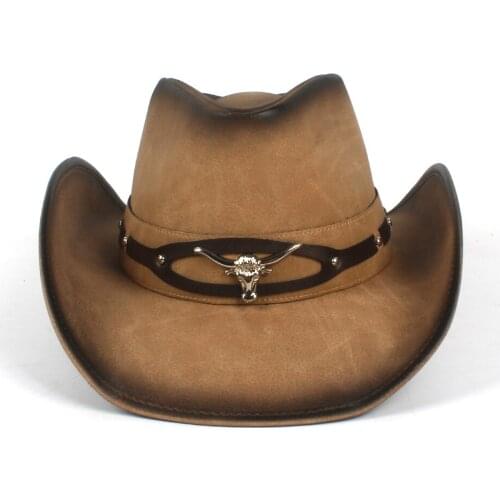 100% Leather Black Men Western Cowboy Hat For Gentleman Dad Cowboy Sombrero Hombre Caps Godfather Hats Size 58-59CM Dropshipping