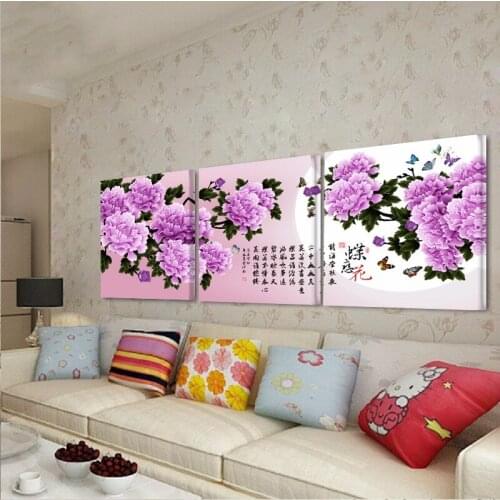 3 Piece Print Painting Canvas Wall Art Modern Flower Decoration Picture sunflower Chinese character Peony cartoon trees