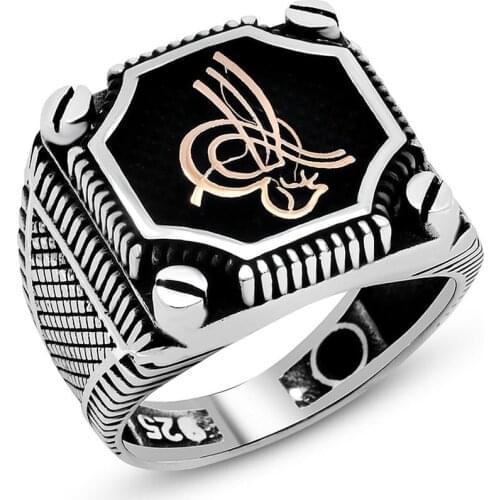 925 sterling Silver Screw Pattern Tuğralı Men Ring