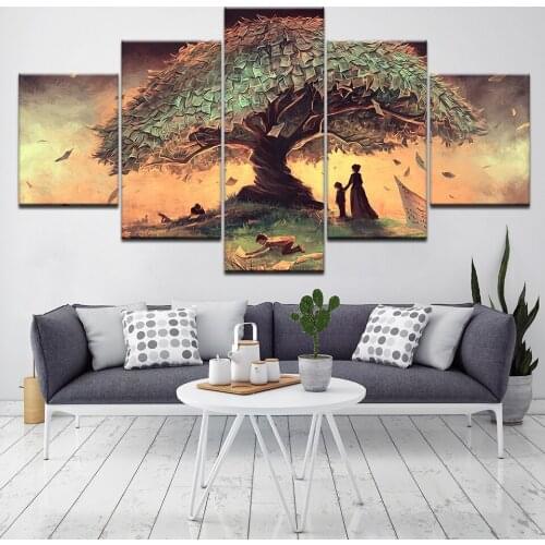 Canvas Painting Abstract Wall Art Pictures 5 Pieces Surreal Fantasy Fairy Tale Tree Modular Print for living room Home Decor