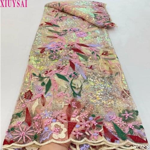 African sequin lace fabric 2021 high quality lace luxury lace fabric beaded embroidered fabric nigerian lace for wedding dress