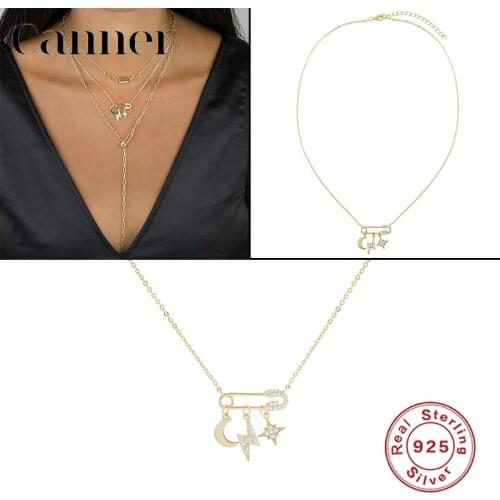 Canner Trendy 925 Sterling Silver Gold Chain Necklaces Zirconia Pin Pendant Charming Necklaces For Women Fine Jewelry Collar W5