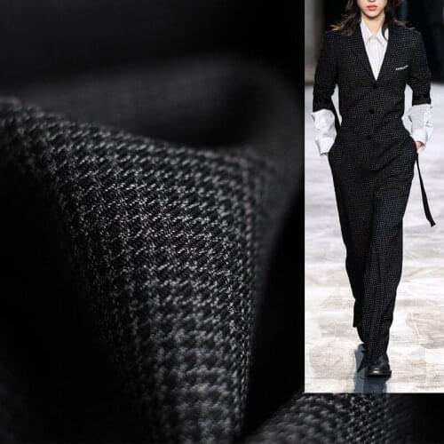 White Waxberry Japanese Houndstooth Yarn Dyed Worsted Wool Fabrics Material Women Suits Pants Sewing Tailor Cloth Freeshipping