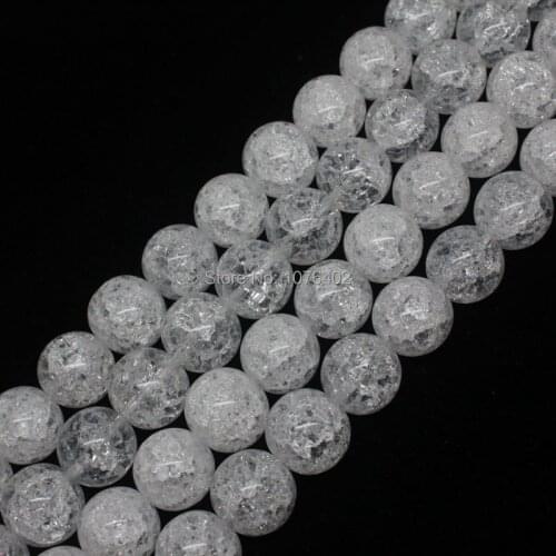 Free shipping! 14mm Crackle Rock Crystal Quartz Round DIY Loose Beads 15