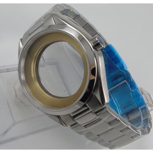 41mm 316L Sapphire Watch Case With Bracelet For NH35 NH36 Miyota 8215 DG 2813 Glass Caseback