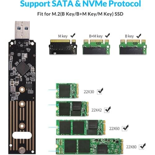RTL9210 Chip M.2 NGFF M Key SSD to to USB 3.1 Type A Card NVMe to USB Adapter HDD Case with USB Cable Pouch New