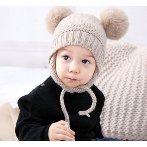 Kids Knitted Beanies Hat 2020 Winter Boy Girl Soft Warm Cotton Cap Plush Ball for Newborn Baby Toddler Elastic Head Clothing