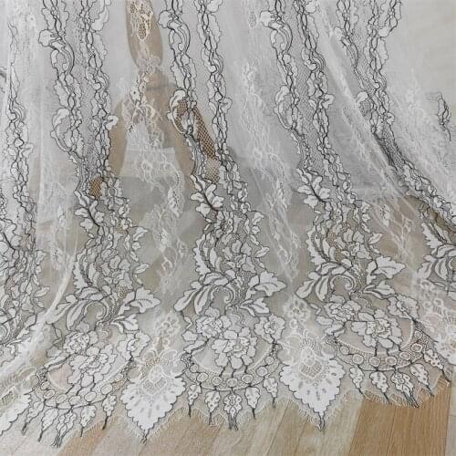 3M/Lot French Eyelash Lace Fabric 150cm off White Black Diy Exquisite Lace Embroidery Clothes Wedding Dress Accessories