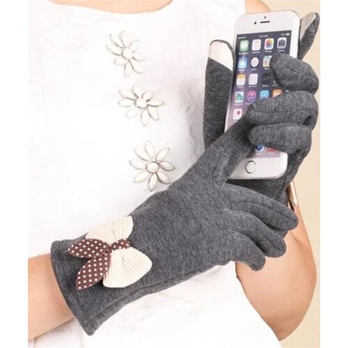 Fashion Women Winter Elegant Glove Bow Touch Screen Cashmere Full Finger Warm Windproof Cycling Gloves