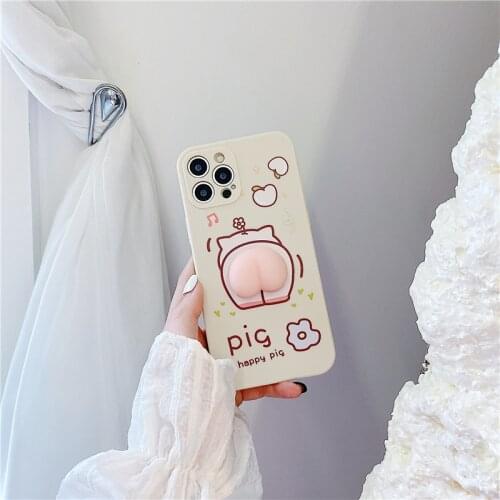 Agrotera Soft TPU Case Cover for iPhone 7 8 Plus X XS XR 11 Pro Max SE 2020 12 mini Cute Cartoon Funny Pig Butt Stress Reliever