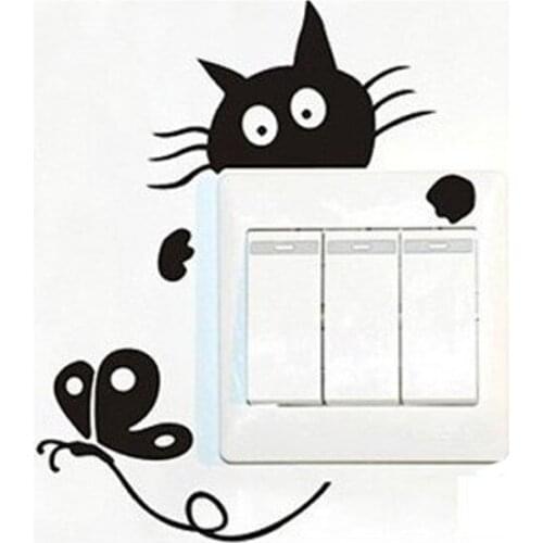 KUCADA cat butterfly switch sticker kids room wall sticker home decor mural art decal diy pvc wallpaper WP1413