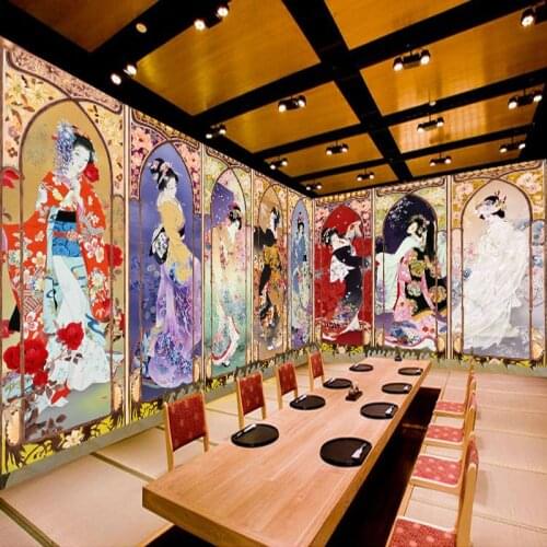 Wall art wallpaper Japanese Ladies Mural Wallpaper Any Size Oversized for Japanese Restaurant club wall decoration Wallpaper