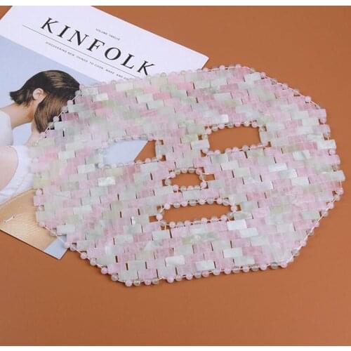 Jade Facial Mask Natural Jade Sleep Mask Diminish Puffiness Soothe Eye Fatigue Pink Rose Quartz and Jade Stone Combination Mask