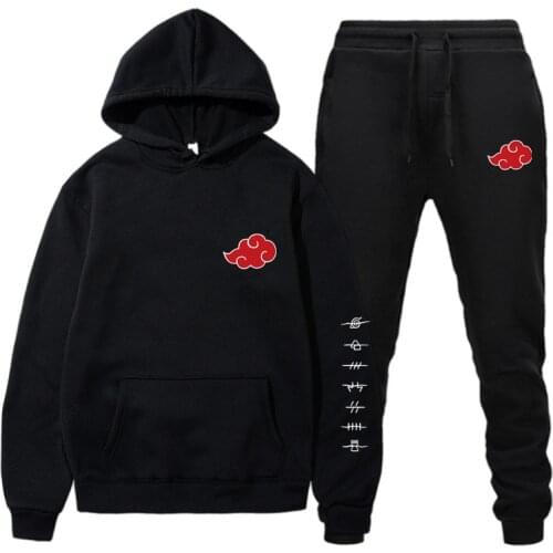 New 2 Pieces Set Akatsuki Cloud Symbols Print Hoodies+Pants Tracksuit Men Women Sweatshirt Streetwear Pullover Sudaderas