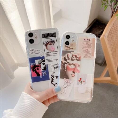 New Fashion David Sculpture Lable Phone Cases for iPhone 12 Creative Funny Clear Covers for iPhone 11/7/8/X/XR/XS/MAX Shells