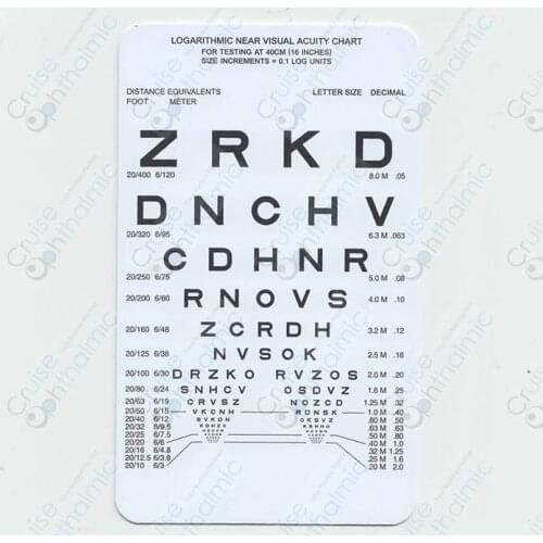 Optometric 40cm or 16 Inch Near Vision Test Cards Logmar Ophthalmic Vision Chart Decimal|Symbols and Broken C with Pupil Guage