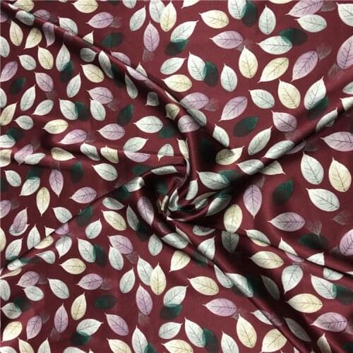 1 Meter Burgundy Digital Inkjet Stretch Satin Silk Fabric High-end Dress Cheongsam Mulberry 19 Mumi