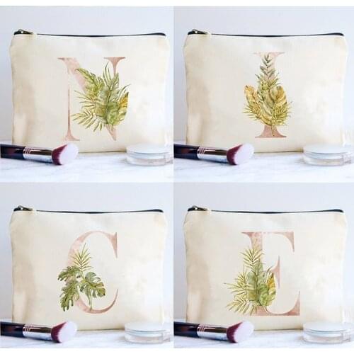 Tropical Plants Letter Print Makeup Bag Travel Cosmetic Case Female Toiletry Organizer Passport Storage Pouch Student Pencil Bag