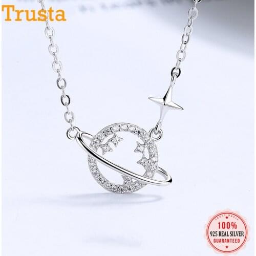 TrustDavis Real 925 Sterling Silver Fashion Planet Universe CZ Clavicle Necklace For Women Wedding Party Fine Jewelry DA2251