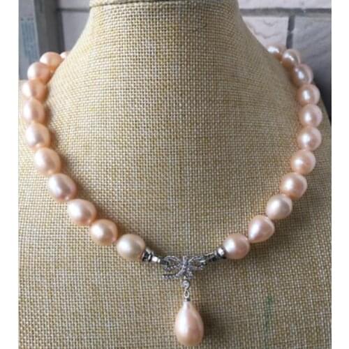 Gorgeous 13-14mm baroque pink white pearl necklace pendant