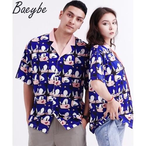 High Quality Blue Cute Anime Cartoon Camisa Masculina Casual Hawaiian Mens Shirts Printed Dropshipping Wholesale Free Shipping
