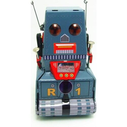 [Funny] Classic collection Retro Clockwork Wind up Metal Walking Tin Tank moon probe robot recall Mechanical toy kids gift