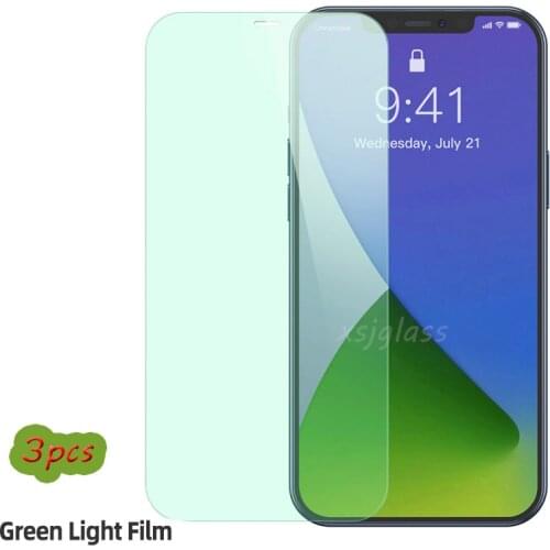 3Pcs Anti Ray Green Light 9H Tempered Glass For iPhone 11 12 Pro Max 6 S 7 8 Plus X XR X S Max Screen Protector Eyes Care Glass