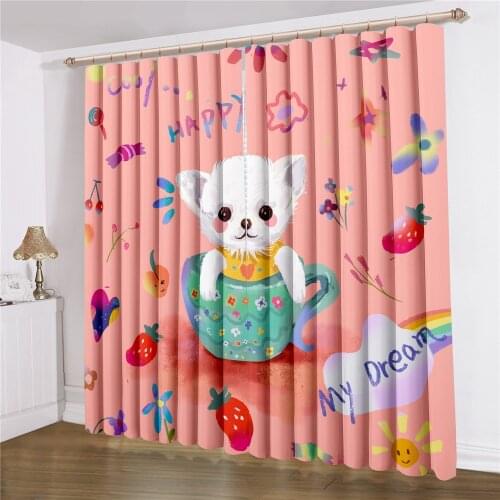 Teacup Dogs Blackout Curtains For Living Room Black Window Curtains For Bedroom Curtains Cute Cartoon Window Treatments Drapes