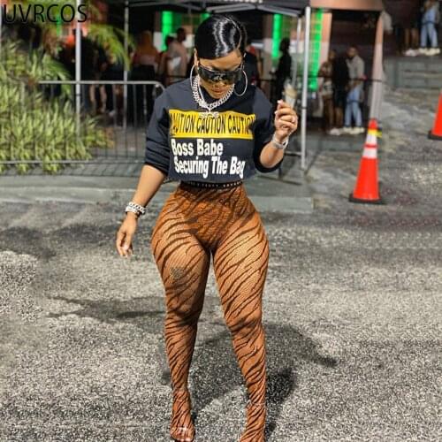 UVRCOS Outfits For Women 2021 Summer Bottoms Sexy Bar Clubnight Leopard Letter Printed Patchwork Booty Lifting Seamless Leggings