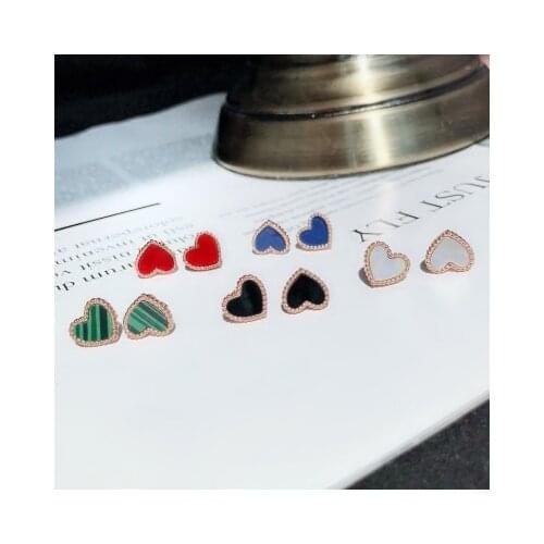 YUN RUO Rose Gold Color Simplify Red Heart Stud Earring Woman Titanium Steel Fashion Jewelry Birthday Gift No Fade Drop Shipping