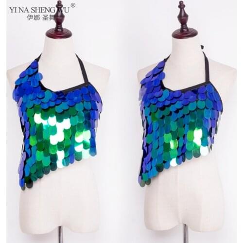 Women Belly Dance Costume Top Hip Scarf Lady Mermaid Sequined Bellydance Short Hip Scarf Wrap Belt Sequin Fish Scale Dancewear